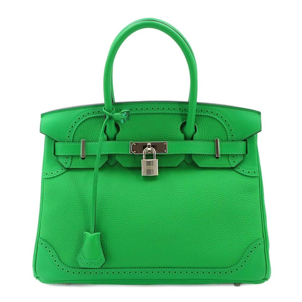 Birkin 30 Ghillies Hermes Handbag Togo Swift Bamboo T Stamp Silver Hardware